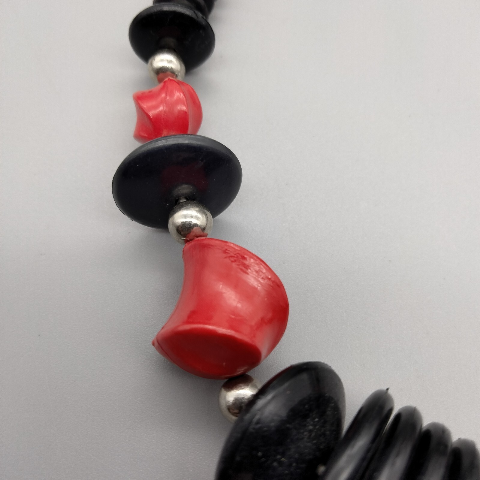 Boho Chic Black Red Acrylic Statement Necklace Fu… - image 8