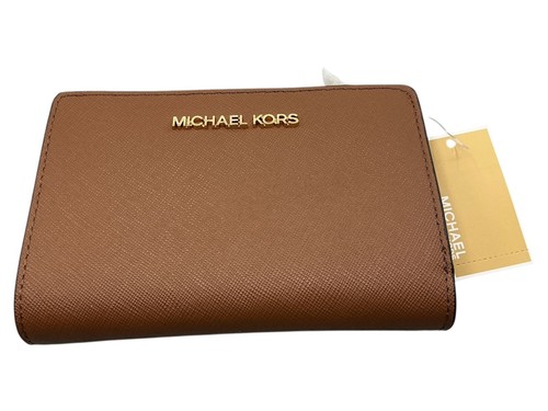 Michael Kors Jet Set Travel Medium Leather Luggage Wallet With Zip Pocket & Snap - Picture 1 of 5