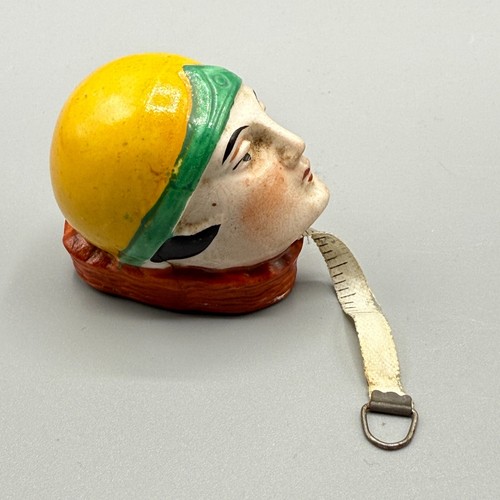 Antique German Porcelain Figural Tape Measure Art Deco Flapper Head, DRPa 11322 - Picture 2 of 10