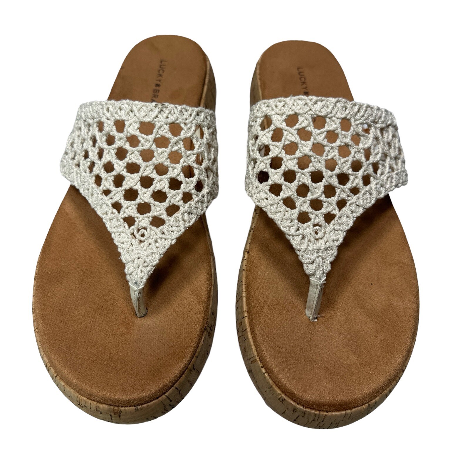 SAOLA Sandali infradito con plateau all'uncinetto marca Lucky beige suola sughero taglia 11M estivi