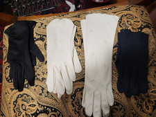 Vintage Gloves x 4 Pair - Off White, Black Mesh Black