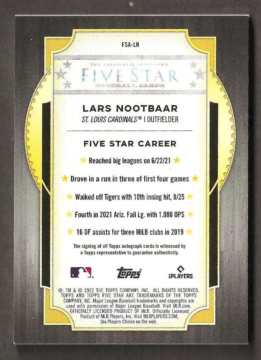 LARS NOOTBAAR 2022 Topps Five Star ROOKIE ON CARD Auto LARS NOOTBAAR 2022 Topps Five Star ROOKIE ON CARD Auto