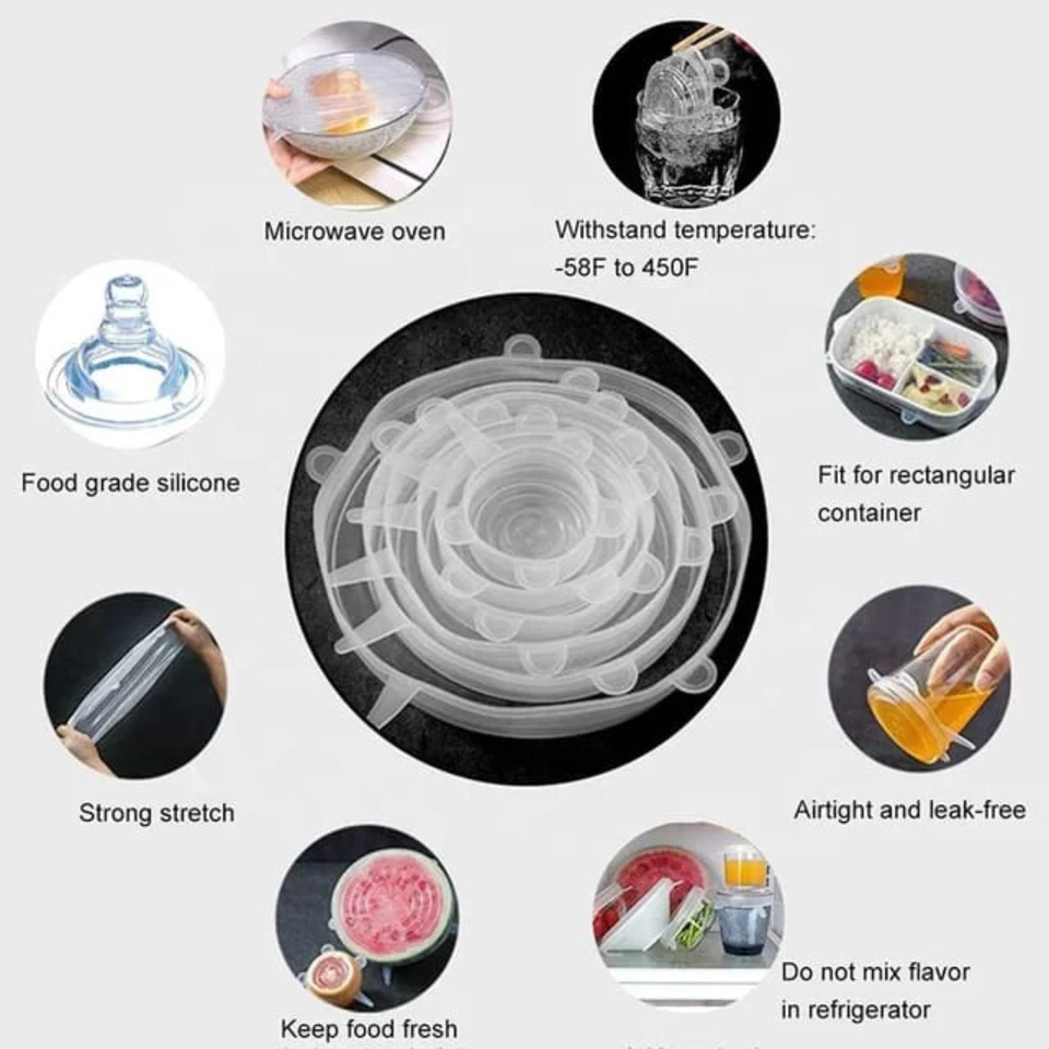 El paquete de 14 tapas elásticas de silicona incluye 2 piezas tamaño XL de hasta 9,8"" de diámetro reutilizables Foto 2 de 4