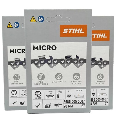 26RM 67 DL 3 pcs x STIHL .325″ 1.6 mm Chain for 16"/40 cm bar OEM 3686 ...