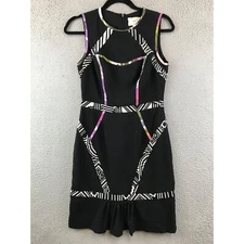 NICOLE MILLER ATERLIER COLLECTION Geo Trim Pleated Flounce Dress Size 4