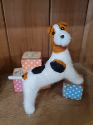 Eiche Nadel gefilzt Draht behaart Foxterrier Glasaugen 4,5'' hoch