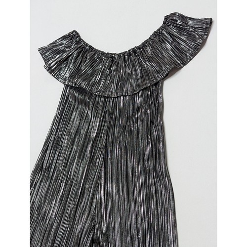 Art Class Metallic Silver Jumpsuit With Wide Legs Girl's Size XS (4-5) - Picture 4 of 10
