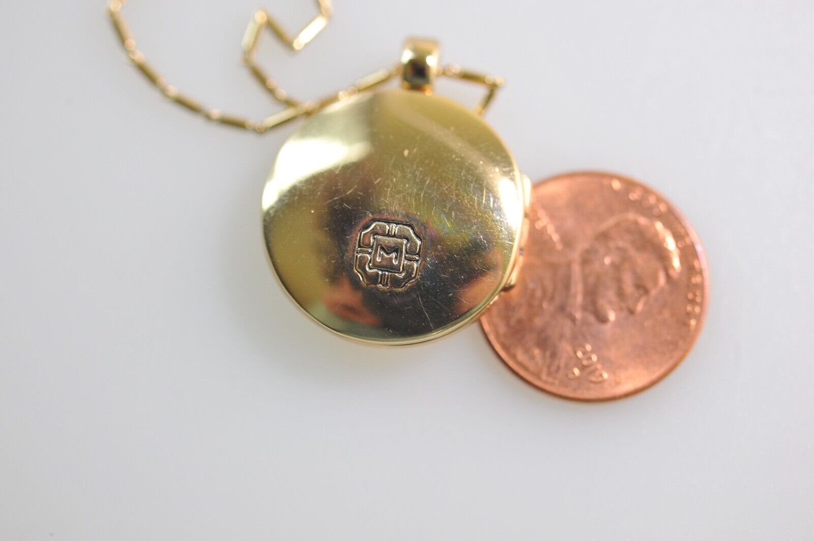 Monet Gold Tone Locket Pendant Necklace rhineston… - image 8
