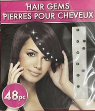 FAUX Hair Gems 1 Pkg- 48 Pc - Green FAUX Emerald Shade/ NIP- Instructions Incl