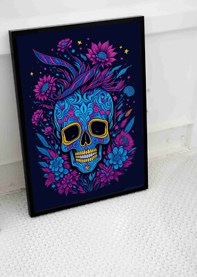 TRIPPY SKULL FLOWERS POSTER PRINT PSYCHEDELIC FLORAL WALL ART SIZE A3 ...