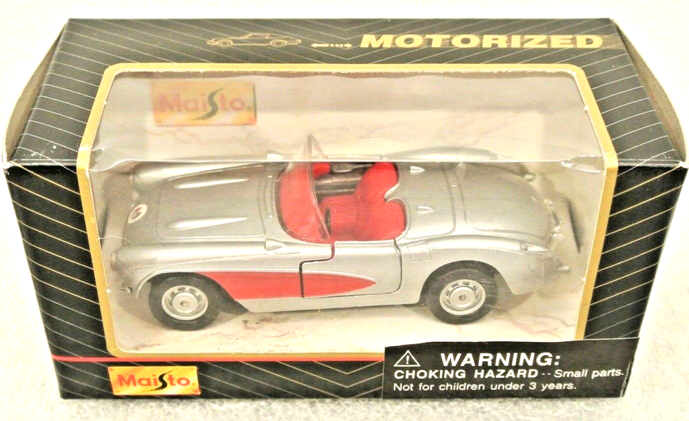VTG New Maisto Motorized Toy Model Muscle Car 1957 Corvette Roadster Silver NIB