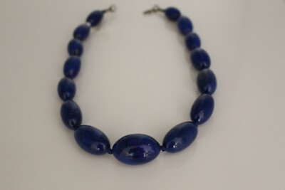 Lapislazuli Statement Necklace Gradient Lens Shape Beads Healing Stones Gems