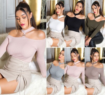 Koucla Women Knit Sweater Cold Shoulder Pullover Cut Out Milax-Fashion