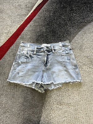 Flying Monkey High Rise Grunge Festival Distressed Light Wash Denim Shorts 27