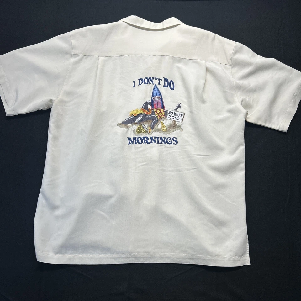 Ron Jon Surf Shop “I Don’t Do Mornings” Button Short Sleeve Shirt Men L Ivory  - Image 4 of 4