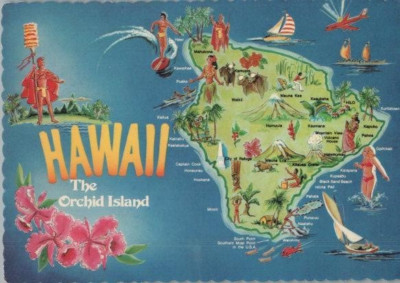 The Orchid Island Big Island Hawaii Map Continental Chrome Postcard