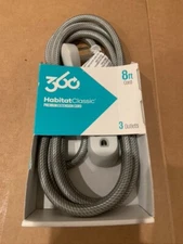 360 Electrical Habitat Classic Premium Extension Cord 8ft 3 Outlets-Silver Grey