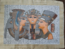 Egyptian Hand-Made Papyrus Painting - Tutankhamun, Nefertiti & Cleopatra