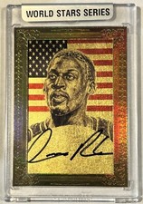 2015 World Stars Toreka Dennis Rodman HOF Pistons 22K Real Gold Flag Auto 1/1