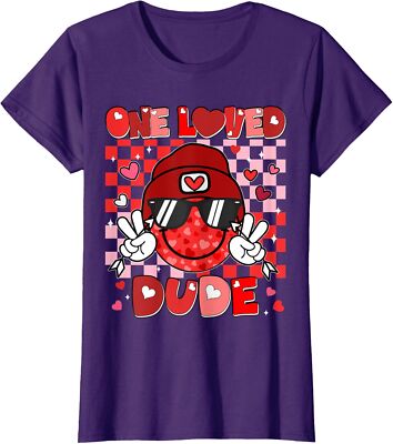 Checkered Heart One Loved Dude Valentines Day Ladies' Crewneck T-Shirt
