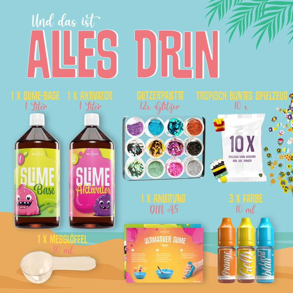 Belissia XXL Kinder Spiel-Schleim zum selbermachen - Sommer Set für 2KG Slime - Bild 3 von 4