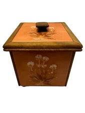 Vintage Italian Tile Santerno Mola  & Wood Canister Lidded Box Floral 7”