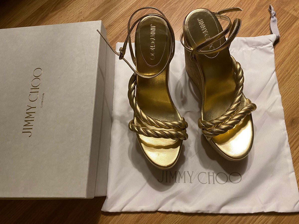 ６万取引突破★UPS速達便利用！【JIMMY CHOO】DIOSA WEDGE 130MM Jimmy Choo Diosa Wedge 130 Gold Metallic Nappa Platform