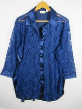 Vintage 90s Victorias Secret Gold Label Satin  Lace Pajama Night Shirt M/L Blue