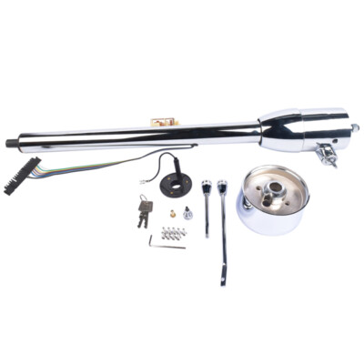 32''Floor Shift Tilt Manual Steering Column w/ 9 Hole Wheel Adapter+Key Chrome