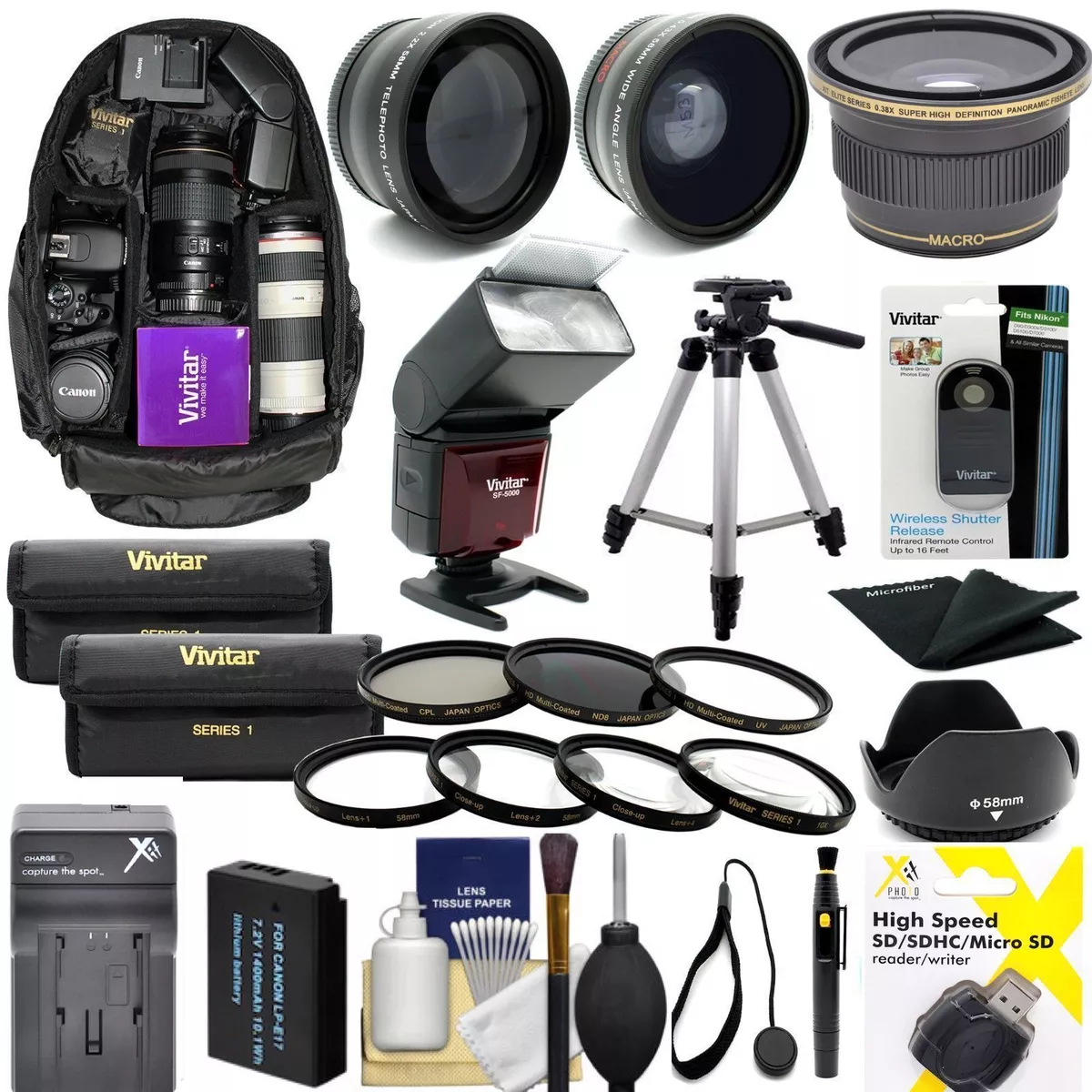 CANON EOS M100 Mirrorless DSLR 49MM HD ACCESSORY KIT LENSES FLASH TRIPOD BACKPAC