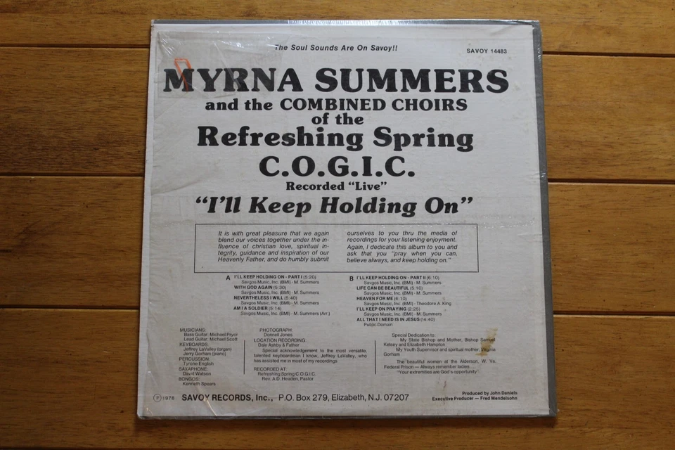 MYRNA SUMMER "I'LL KEEP HOLDING ON" LP 12" VINYL (1978, SAVOY) XIAN GOSPEL - Image 2 of 4