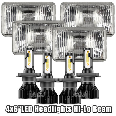 Classic 4X6'' Crystal Glass Stock Headlight & H4 Light Bulbs Headlamp 6000K White