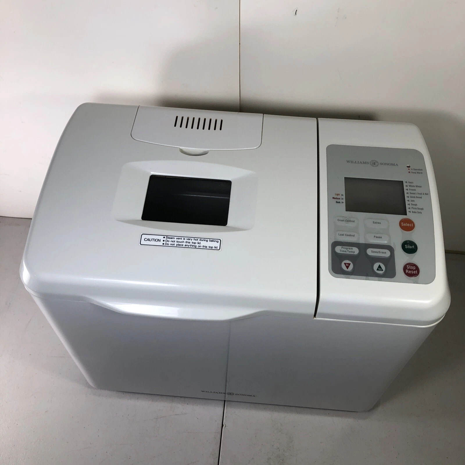 WILLIAMS-SONOMA BREADMAKER/BREAD MACHINE WS0598 WHITE Bucket And Paddle Tested