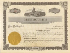 Greenough's Spokane, Washington stock certificate