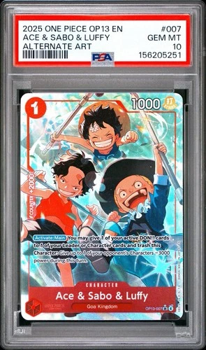 2025 One Piece OP13 Ace Sabo Luffy Alternate Art #007 PSA 10 GEM MINT