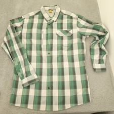 Eddie Bauer Mens Shirt Green Tall XL Plaid Long Sleeve Button Front