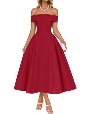 ZESICA Cocktail Dresses for Women's Elegant Off Shoulder Short Sleeve Swing A