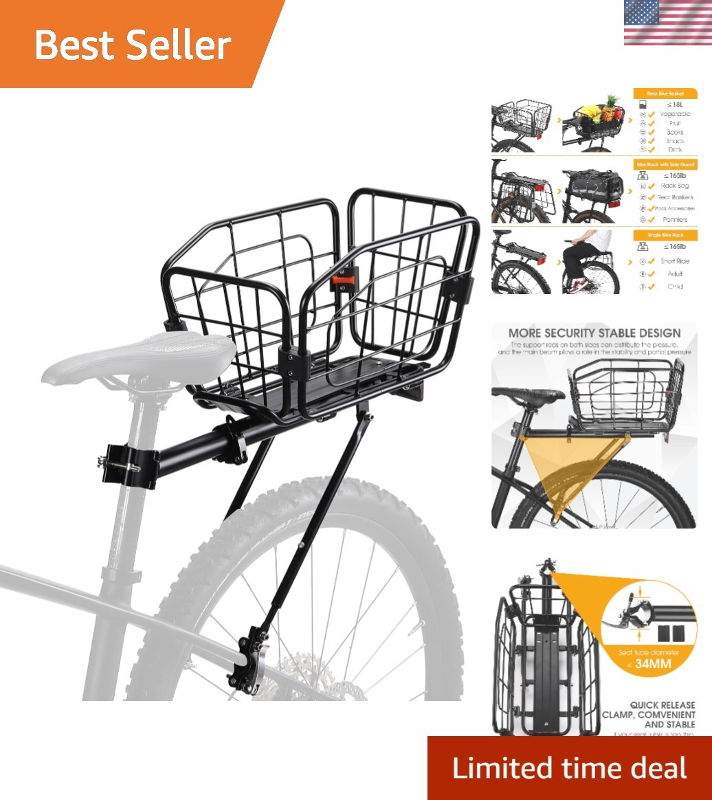 Rear Bike Rack with Basket, 165 LB Load - Aluminum Alloy Car