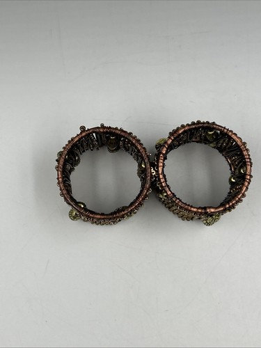 Beaded Bronze/Gold Tone Napkin Rings Set 8, 1.5” - Afbeelding 11 van 18