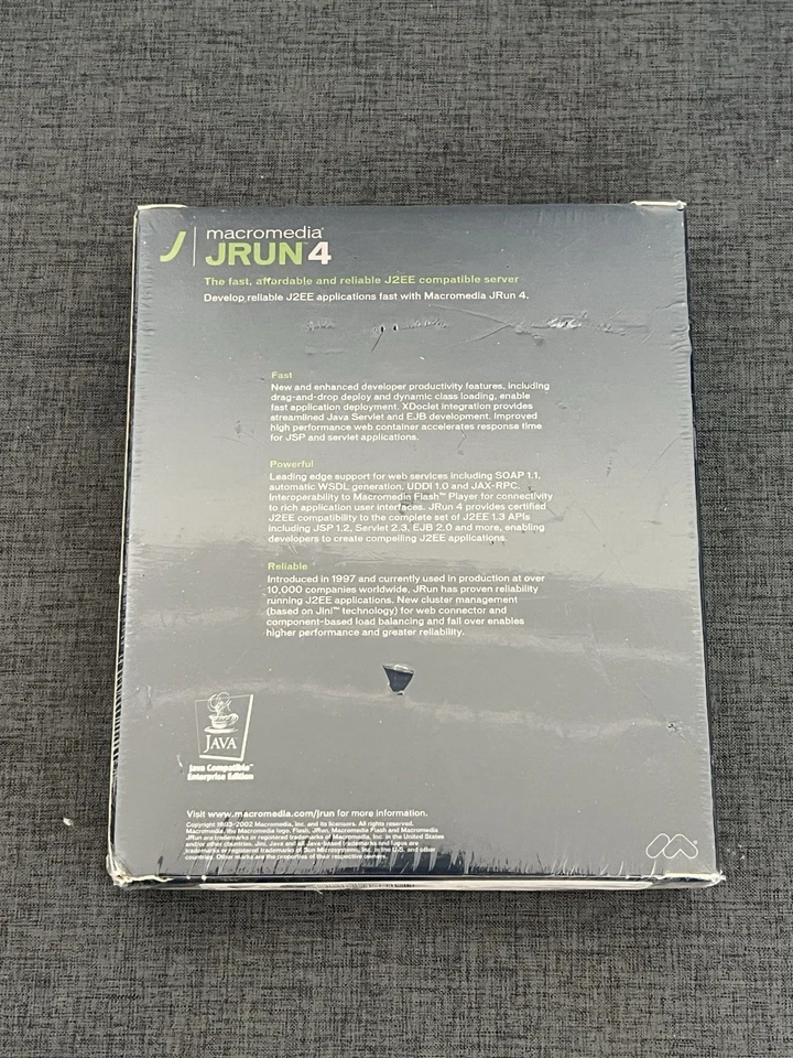 Macromedia JRun 4 Java/J2EE Server for 1 CPU SEALED BOX NEW! JRD04D001 - Image 2 of 2