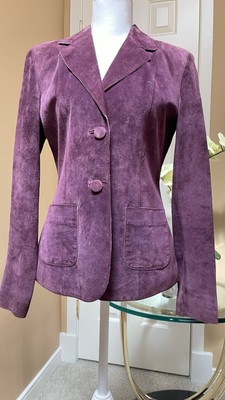 BEBE Suede Leather Jacket Small Purple Burgundy Fitted Blazer Genuine Leather
