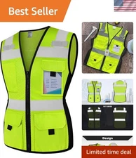 Safety Vest for Women Reflective Neon Mesh Work Vest with Pockets Size Medium