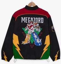 Power Rangers Dinozord Megazord Moto Jacket Stitched Patches Adult Size S/M
