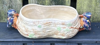 Vintage Art Deco Kürzer & Sohn Keramik Doppelhenkel Eisvogel Pflanzgefäß