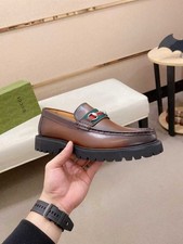 Gucci Men's Horsebit Web Loafer Dark Brown, Chunky Sole US8.5 G8 Eur42