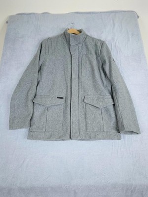 Firetrap Wool Field Jacket Medium M Mens Grey Full Zip Pockets Coat Smart