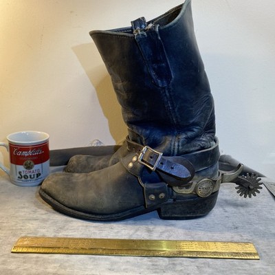 Vintage Frye Men's Black 14'' Harness Engineering Boots Made In USA SZ ~10 + Spur