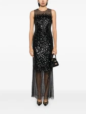 Sachin & Babi Womens Black Sequin Design Sleeveless Long Gown Dress Size 4