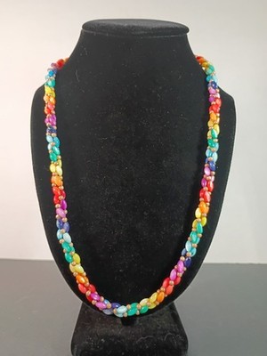 Vintage Retro Multicolor Beads Braided Choker Necklace Boho Bright Colorful 