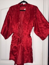 VTG Cathay Oriental Asian Dragon Kimono Robe One Size Red Satin Silk